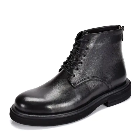 Men Genuine Leather Martin Boots Vintage High Top Lace Up Boots Thick Sole Round Toe Fashion Casual Outdoor Leather Boots