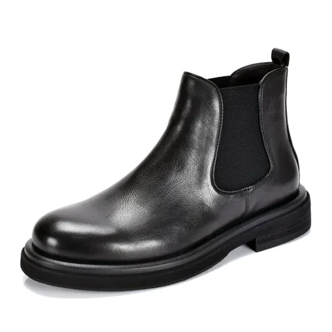 Men Chelsea Boots Top Grain Cowhide Leather British Retro Thick Sole High Top Autumn Winter Men Short Boots