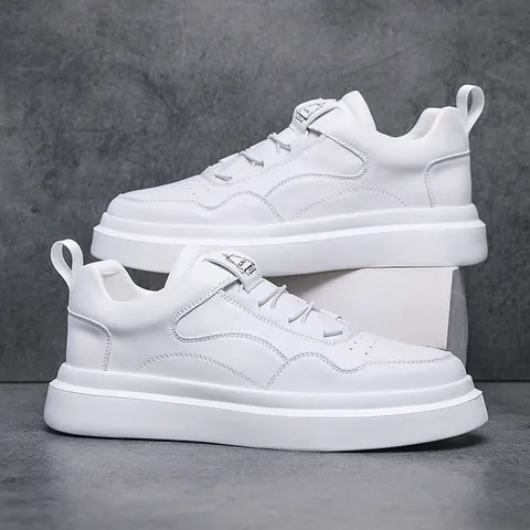 Men Casual White Board Shoes Low Top Slip On Sneakers Microfiber Leather Minimalist Versatile Student Flat Shoes