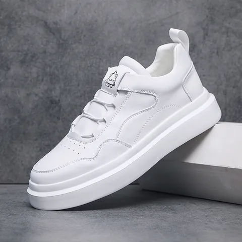 Men Casual White Board Shoes Low Top Slip On Sneakers Microfiber Leather Minimalist Versatile Student Flat Shoes