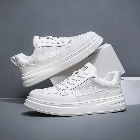 Men's Casual Second Layer Cowhide Board Shoes Thick Sole Off White Fashion Sneakers Breathable Low Top Skate Shoes For Men