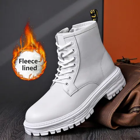 Botas Martin de Cuero de Vaca para Hombre Estilo Británico Impermeables Antideslizantes con Cordones Botas de Trabajo Invierno Cálido Zapatos de Exterior