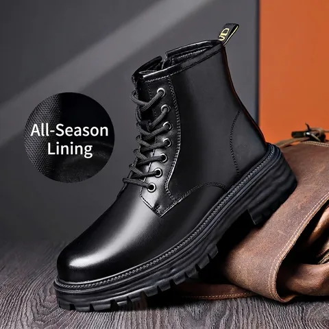 Botas Martin de Cuero de Vaca para Hombre Estilo Británico Impermeables Antideslizantes con Cordones Botas de Trabajo Invierno Cálido Zapatos de Exterior