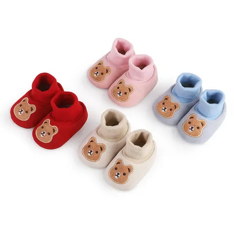 Baby Winter Warm Soft Sole Prewalker Shoes Cartoon Bear Embroidery Infant First Walker Floor Sock Shoes For Boys Girls