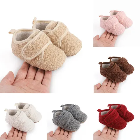 Infant Baby Winter Cotton Shoes Fleece Lined Soft Rubber Sole Warm Anti-Slip Pre-Walker Shoes For 0-1 Year Old Boys Girls
