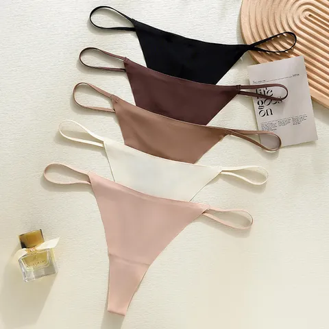 Women Sexy Seamless Thong One Piece G-String Thin Side Straps Metal Ring Buckle Low Waist Invisible Panties Fitness Lingerie