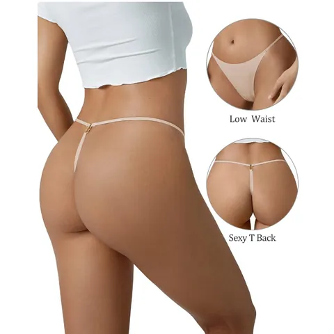 Women Sexy Seamless Thong One Piece G-String Thin Side Straps Metal Ring Buckle Low Waist Invisible Panties Fitness Lingerie