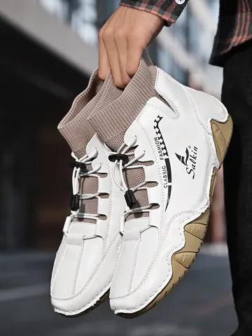 Men Fashion Mid-Top Martin Boots Casual Outdoor Sock Cuff Shoes With Octopus Anti-Slip Rubber Sole Retro Work Boots For Men