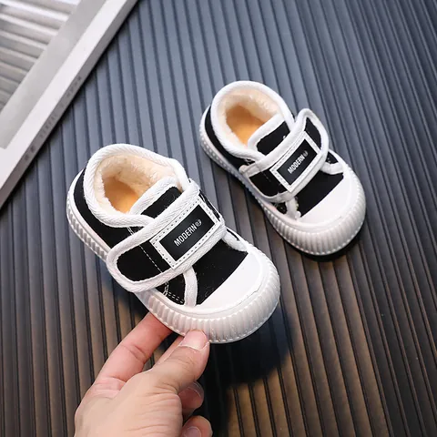 Kinder Segeltuch Sneaker Mit Vliesfutter Warme Winter Kleinkinder Halbschuhe Rosa Schwarz Rutschfeste Gummisohle Klettverschluss