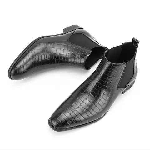 Stivali Chelsea da Uomo Moda Punta Quadrata Motivo Coccodrillo Pelle Sintetica PU Metà Polpaccio Slip-On Stivaletti Casual da Uomo