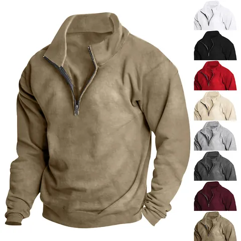 Sweat à Capuche Homme Décontracté en Polyester Doublé Polaire Demi-zip Col Montant Manches Longues Coupe Ample pour Hiver Sports Quotidien