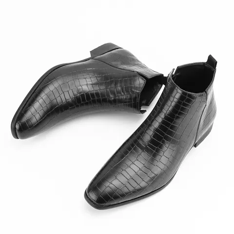 Stivali Chelsea da Uomo alla Moda con Goffratura a Coccodrillo in Pelle PU Stivaletti a Punta Quadrata Casual per Uomo