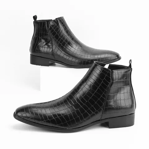 Stivali Chelsea da Uomo alla Moda con Goffratura a Coccodrillo in Pelle PU Stivaletti a Punta Quadrata Casual per Uomo