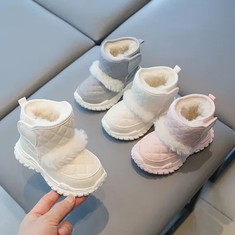 Toddler Girls Winter Snow Boots Waterproof Quilted Faux Fur Trim Warm Plush Lined Non Slip Soft Sole Ankle Booties