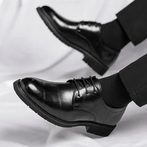 Men Business Formal Leather Shoes Crocodile Embossed British Style Lace-up Height Increasing Wedding Party Oxford Shoes For Grooms Office Wear
