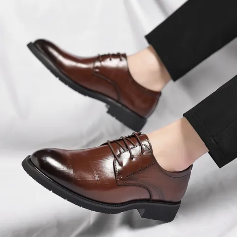 Men Business Formal Leather Shoes Crocodile Embossed British Style Lace-up Height Increasing Wedding Party Oxford Shoes For Grooms Office Wear