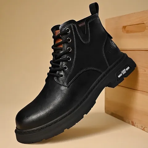 Vintage British Style Men Martin Boots Genuine Cowhide Leather Mid-top Workwear Shoes Fleece Lined Casual Ankle Boots