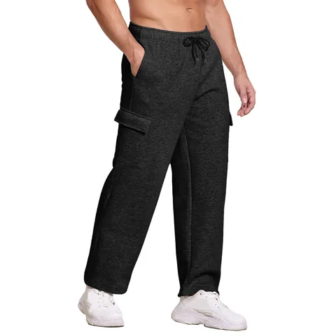 Herren Winter Verdickte Fleecegefütterte Cargo Jogginghose Locker Gestrickte Gerade Bein Lässige Jogger Unterteile