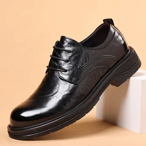 Zapatos de Cuero Genuino Business Casual para Hombre de Piel de Vaca con Cordones Suela Gruesa Transpirables Zapatos de Vestir Formales Antideslizantes Oxford para Hombre