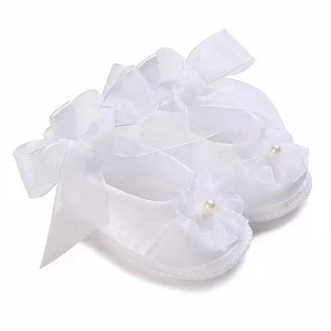 Infant Baby Soft Sole Baptism Shoes Satin Embroidered Heart Bow Princess Shoes For Christening Wedding Newborn Prewalker Shoes