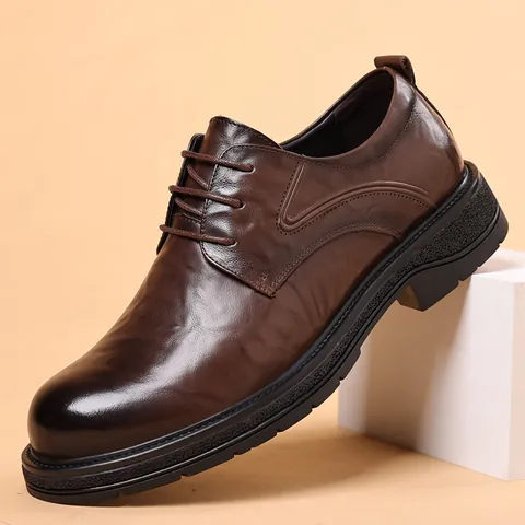 Zapatos de Cuero Genuino Business Casual para Hombre de Piel de Vaca con Cordones Suela Gruesa Transpirables Zapatos de Vestir Formales Antideslizantes Oxford para Hombre