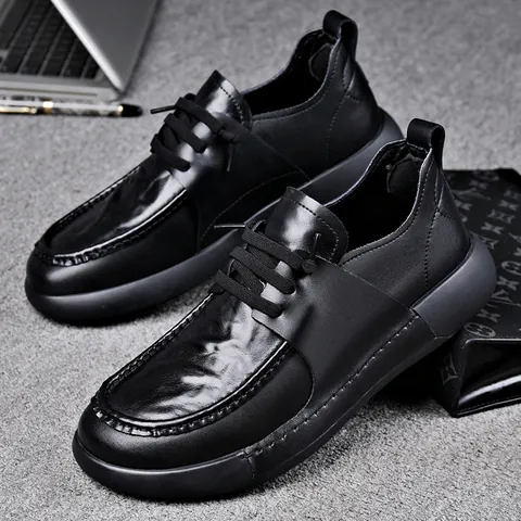 Herren Casual Lederschuhe mit Quadratischer Zehenpartie Rindsleder Schnürschuhe Rutschfest Warm Gefüttert Business Oxford Schuhe
