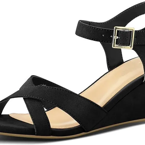 Women's Microfiber Wedge Sandals Peep Toe Ankle Buckle Strap Cross Band Versatile Plus Size European Style Summer Beach Sandals
