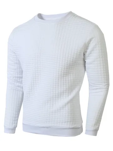 Herren Sweatshirt Mit Rundhalsausschnitt Lässiges Langarm Top Einfarbig 3D Karotextur Slim Fit Pullover Für Herbst Winter Mode