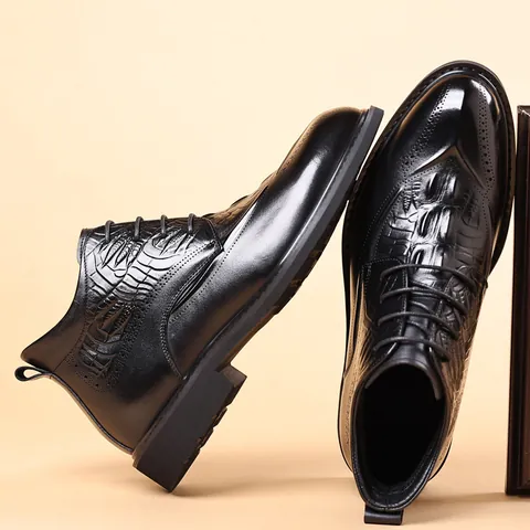 Zapatos de Negocios de Cuero de Vaca de Primera Capa Cálidos de Invierno para Hombre Botas Formales con Cordones y Forro de Piel