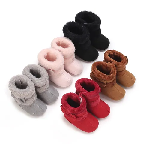 Infant Baby Winter Warm Boots Artificial Fur Bow Pre-walker Soft Sole Princess Shoes For Girls Toddler Snow Booties