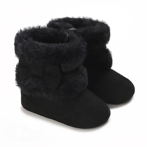Infant Baby Winter Warm Boots Artificial Fur Bow Pre-walker Soft Sole Princess Shoes For Girls Toddler Snow Booties