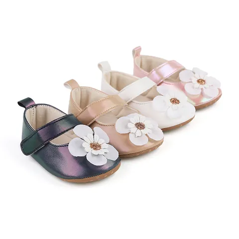 Baby Girl Princess Shoes Synthetic Leather Flower Decor Soft Sole Anti-slip Pre-walker Infant Toddler Crib Mary Jane Shoes