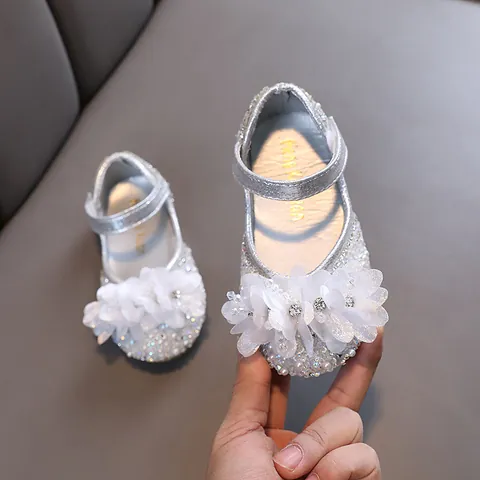 Girls Princess Mary Jane Shoes PU Rhinestone Artificial Pearl 3D Flower Performance Wedding Party Dance Non-Slip Dress Shoes