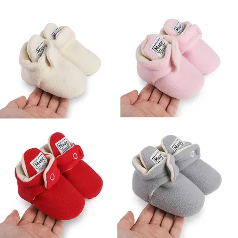 Winter Baby Warm Prewalker Shoes Cotton Fabric Fleece Lined Non-slip Hook And Loop Toddler First Walkers For Newborns