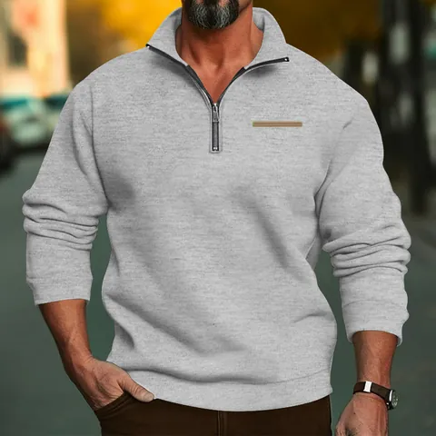 Heren Casual Effen Kleur Lange Mouwen Kwart Rits Staande Kraag Sweatshirt Dunne Pullover Herfst Winter Mode Vrije Tijd Top