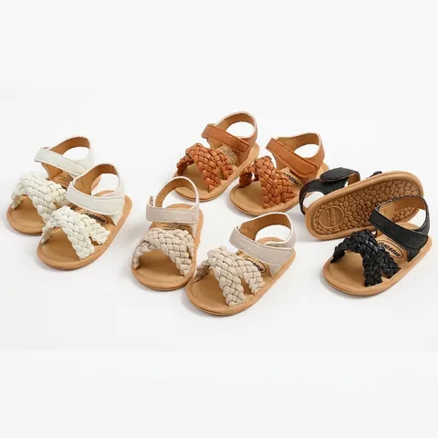 Nieuwe Lente Zomer Gevlochten Babysandalen Zachte Zool Krabbelschoentjes Ademende PU Leren Babysandalen Met Klittenband