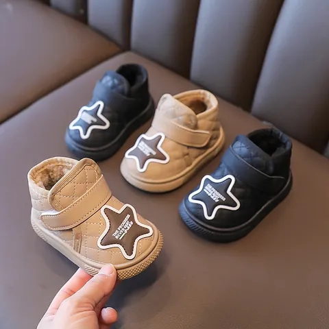 Kleinkind Baby Winter Schneestiefel Wasserdicht Kunstleder Lammfell-Imitat Fleece-Gefüttert Warm Rutschfest Stern Muster Schuhe