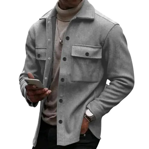 Men Vintage American Style Fleece Lined Jacket Lapel Single Breasted Casual Outerwear Winter Thickened Cotton Blend Coat Top