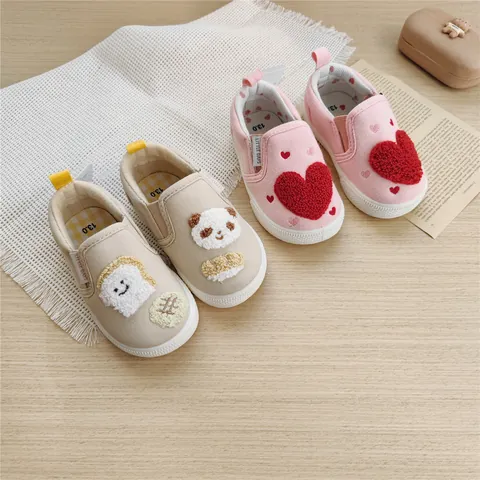 Japanischer Stil Kinder Cartoon Segeltuchschuhe Weiche Sohle Slip-On Sneaker Für Kleinkinder Jungen Mädchen Rosa Beige