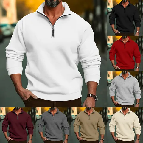 Heren Casual Effen Kleur Lange Mouwen Kwart Rits Staande Kraag Sweatshirt Dunne Pullover Herfst Winter Mode Vrije Tijd Top
