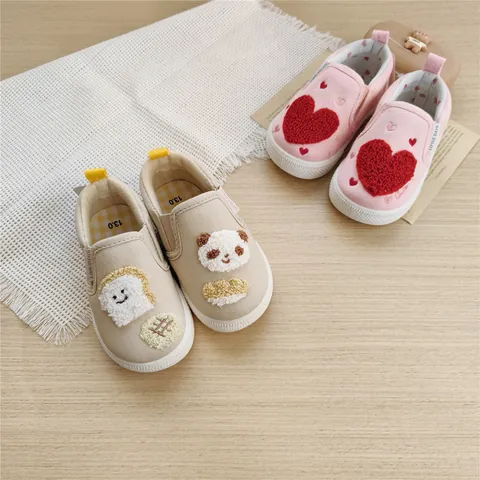 Japanischer Stil Kinder Cartoon Segeltuchschuhe Weiche Sohle Slip-On Sneaker Für Kleinkinder Jungen Mädchen Rosa Beige
