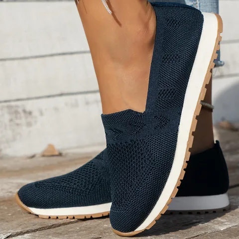 Dames Ademende Fly-knit Platte Schoenen Vierkante Neus Kleurvlakken Loafers Casual Zachte Zool Instappers Mesh Flats