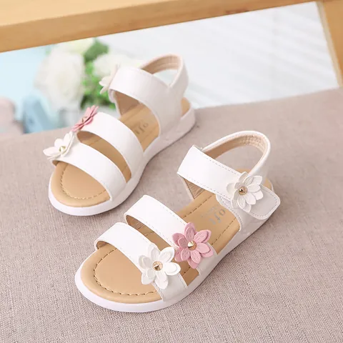 Girls Summer Flower Princess Sandals Soft Sole Synthetic Leather Roman Shoes Non-slip Toddler Baby Outdoor Flat Sandals