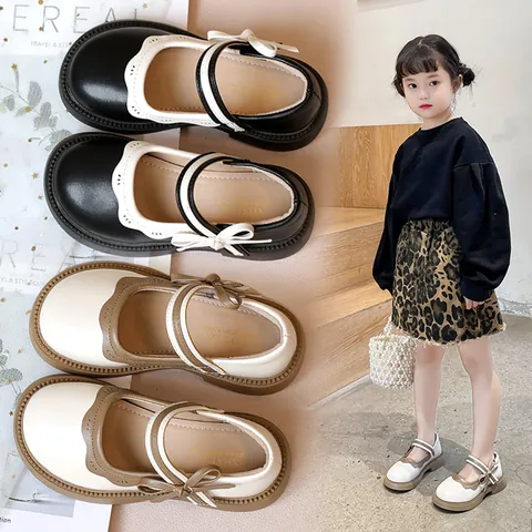 Mädchen Mary Jane Leder Schuhe Süße Prinzessin Schleife Patchwork Rundkappe Flats Frühling Studenten Rutschfeste PU Schuhe Formelle Schulschuhe