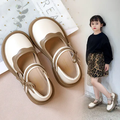 Mädchen Mary Jane Leder Schuhe Süße Prinzessin Schleife Patchwork Rundkappe Flats Frühling Studenten Rutschfeste PU Schuhe Formelle Schulschuhe