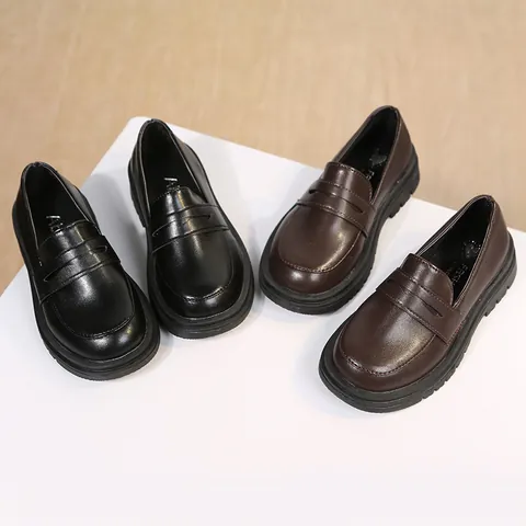 Kids Girls British Style Loafers Faux PU Leather Preppy School Uniform Shoes Anti-Slip Thick Sole Flats Performance Shoes