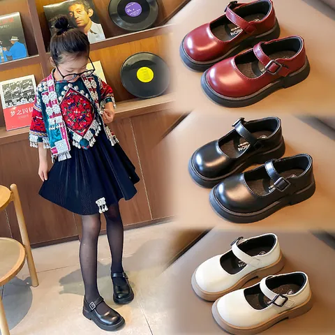 Girls Mary Jane Shoes PU Leather Soft Sole Princess Wedding Party School Shoes Breathable Retro Kids Flats Single Shoes