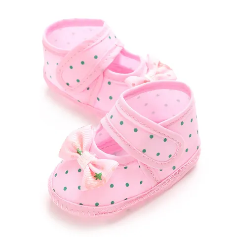 Baby Girl Princess First Walkers Shoes Cotton Fabric Soft Sole Non-slip Polka Dot Bowknot Infant Crib Shoes For Spring Autumn