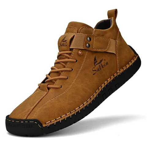 Men Casual Microfiber Leather Shoes Hand-Stitched Rubber Sole Slip-On Driving Loafers Breathable Comfortable Retro Fashion Footwear