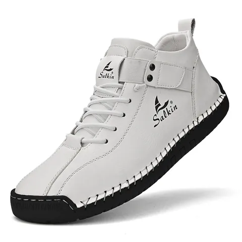 Men Casual Microfiber Leather Shoes Hand-Stitched Rubber Sole Slip-On Driving Loafers Breathable Comfortable Retro Fashion Footwear